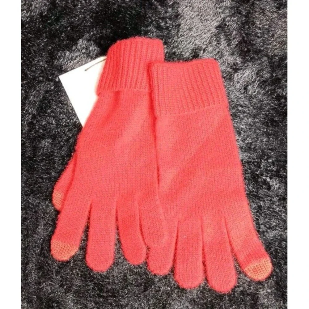 NWT! Italic 100% Pure Cashmere Knit Gloves Red Touchscreen Tech Texting One Size